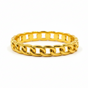 Golden Chain Bangle - Front view showing 24K gold plated chain link design on white background