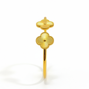 Golden Clover Bangle side profile showing thickness and detailed engraved pattern on 24K gold plated surface