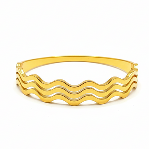 Golden Wave Bangle - 24K gold-plated stainless steel bangle with three-dimensional wavy design
