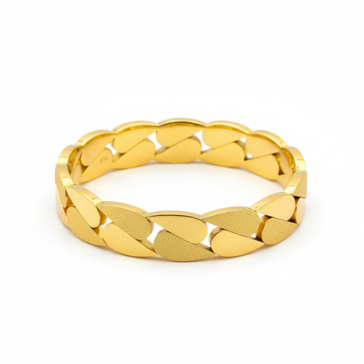 24K Gold Plated Petal Bangle - Angled View with Polished and Frosted Textures