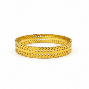 24K Gold Plated Track Bracelet with Chevron Pattern - Premium Stainless Steel