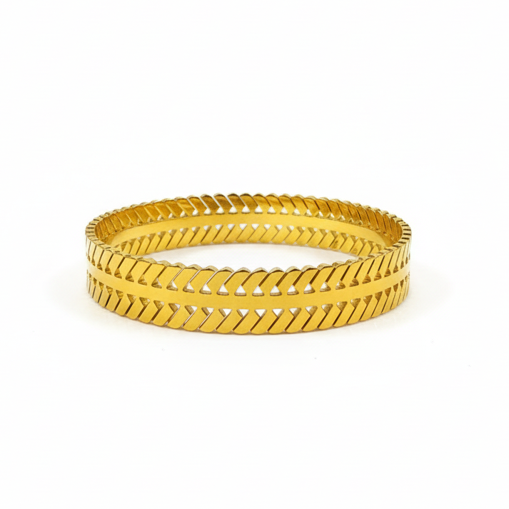 24K Gold Plated Track Bracelet with Chevron Pattern - Premium Stainless Steel