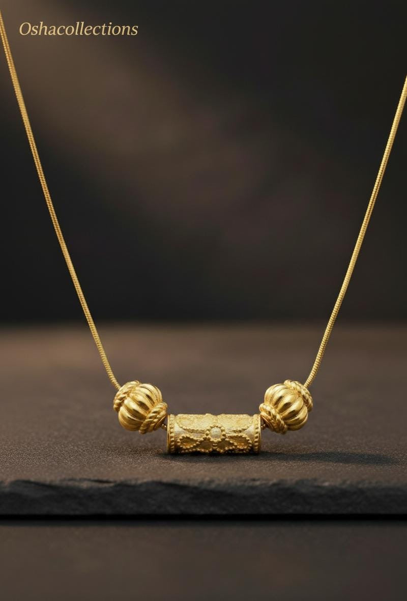 Indian Engraved Necklace - 24K Gold Plated Stainless Steel