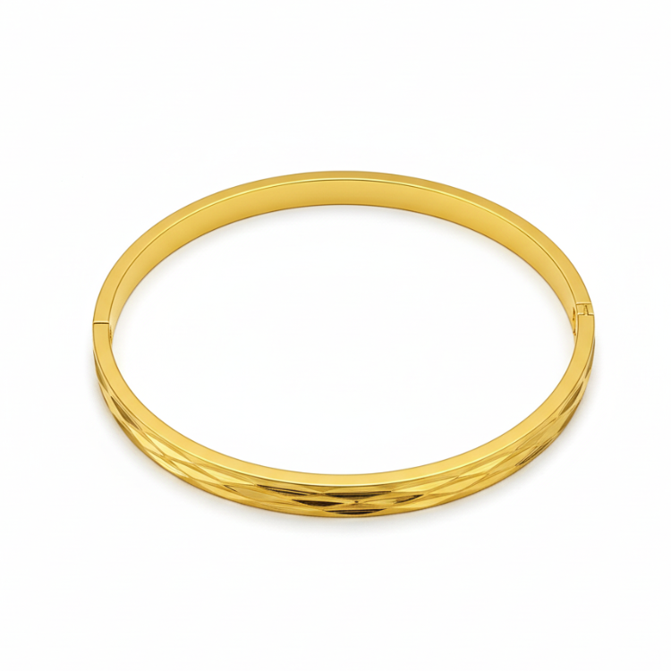 Classic Diamond-Cut Gold Bangle - Angled View Showing Lustrous Finish