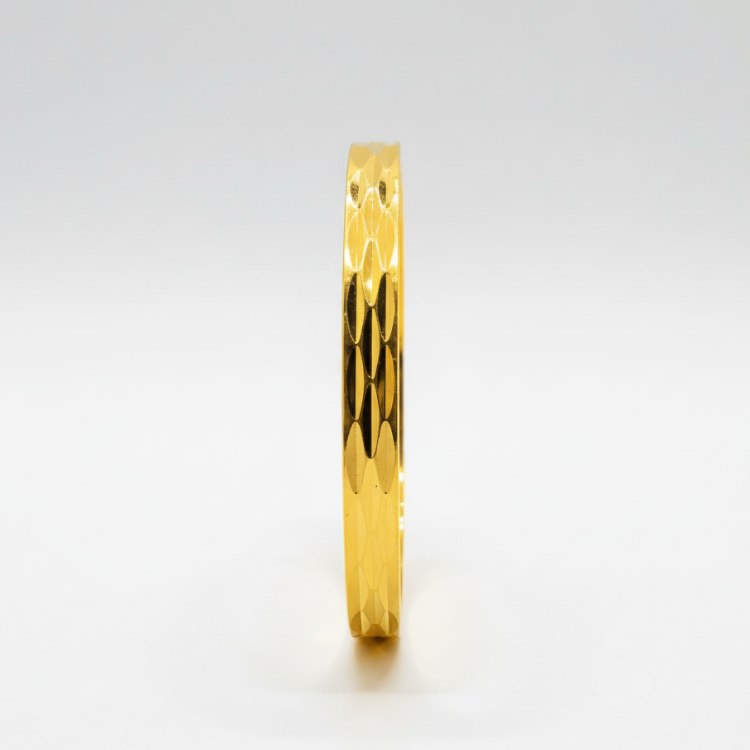 Gold Bangle Bracelet Standing Upright - Side Profile View
