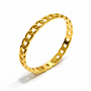 Golden Chain Bangle - Low side profile view showing sleek circular form and glossy gold finish