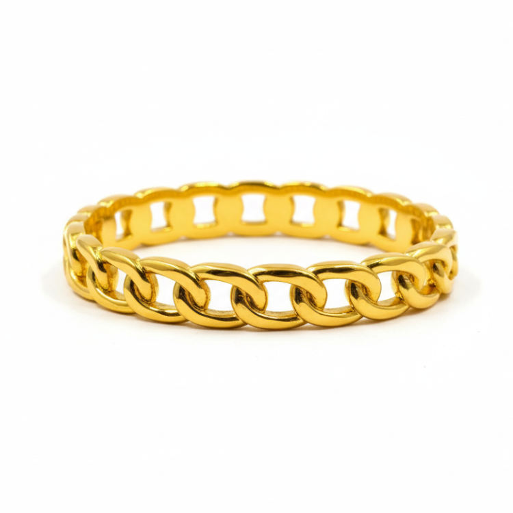Golden Chain Bangle - Front view showing 24K gold plated chain link design on white background