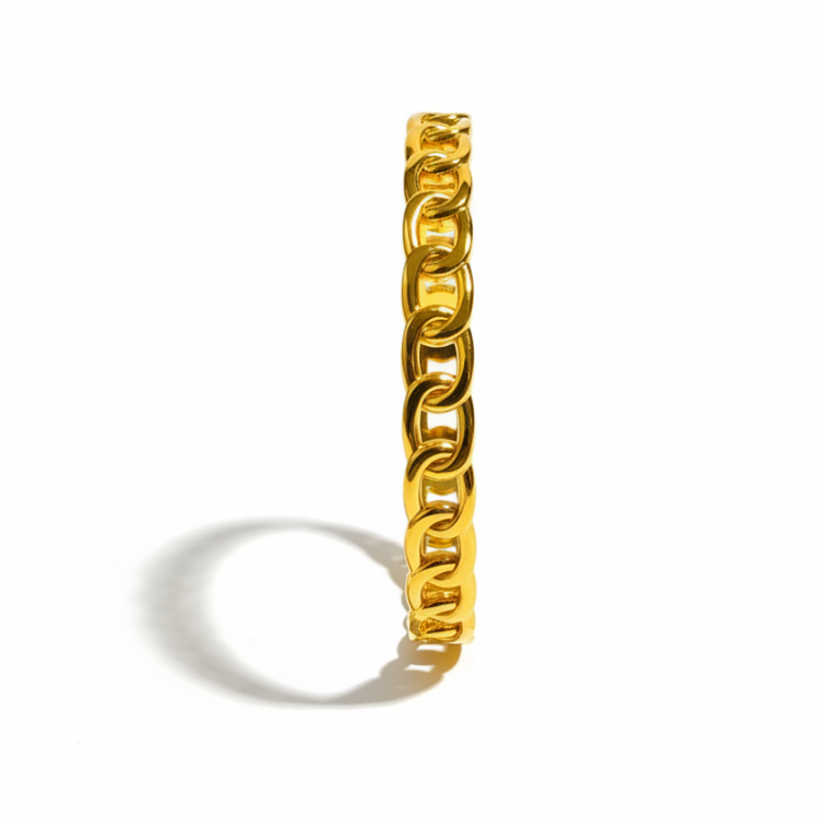 Golden Chain Bangle - Detail shot highlighting the luxurious chain link structure and reflective surface