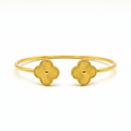 Golden Clover Bangle - 24K gold plated stainless steel open cuff bracelet with engraved clover design