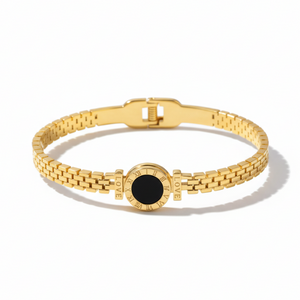  Love Classy Bracelet - 24K Gold Plated with Roman Numerals and Black Center Stone
